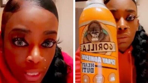 Ms Brown went viral earlier this month after she revealed her hair had been stuck in place after using Gorilla Glue. Picture: TikTok