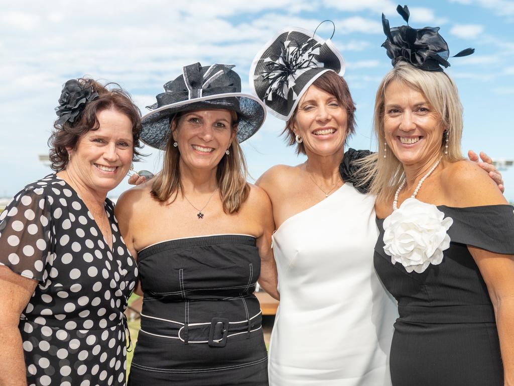 Julie Johnston, Karen Male, Kathy Mansfield and Kylie Guest at NQ Classic Derby Day Mackay Turf Club Saturday 30 September 2023 Picture: Michaela Harlow