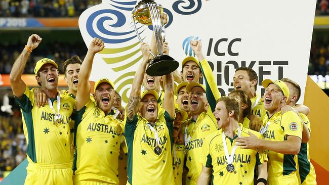 World Cup Final. Australa vs New Zealand at the MCG. The Aussies celebrate the world cup win. Pic: Michael Klein