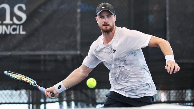 Blake Ellis competes in the International Tennis Federation (ITF) Cairns Tennis International grand final match at the Cairns International Tennis Centre. Picture: Brendan Radke