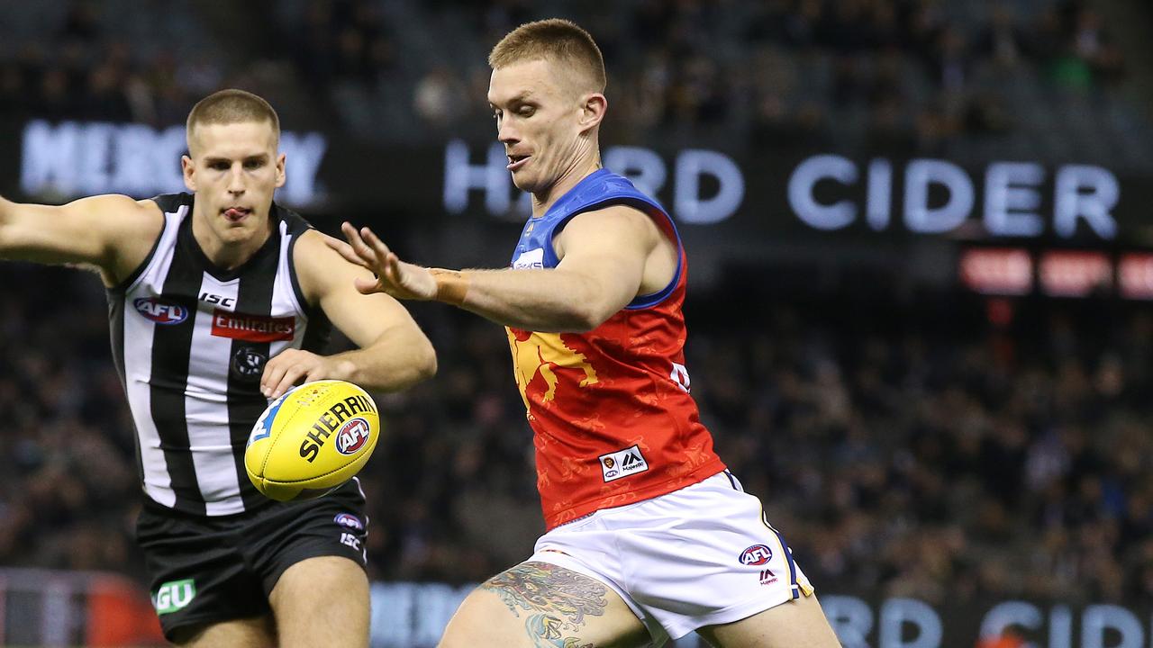 AFL Round 21. 11/08/2018.  Collingwood v Brisbane Lions at Etihad Stadium.  Brisbane Lions' Dayne Beams second quarter action   .Pic: Michael Klein