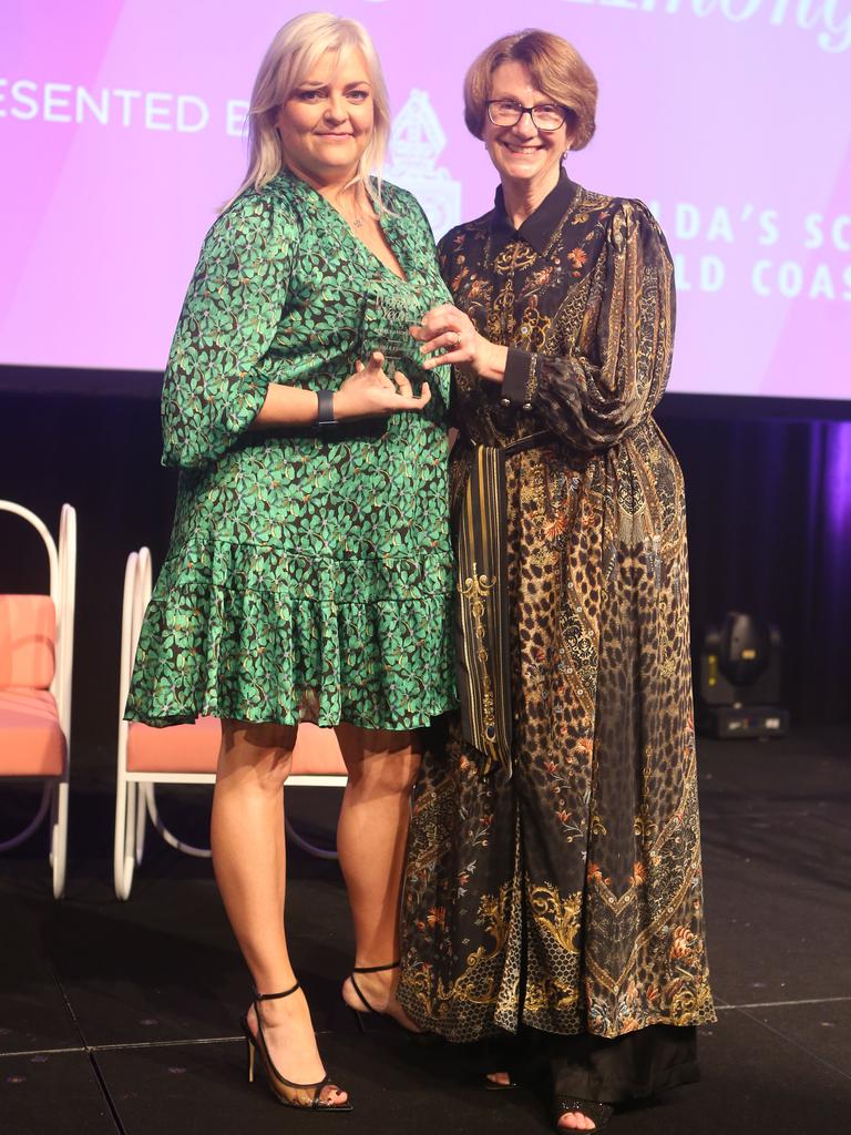 'Angels Among Us' winner Nicolle Edwards (left) with St Hilda's principal Wendy Lauman at the Gold Coast Bulletin Women of the Year awards by Harvey Norman at Star Gold Coast. Picture: Richard Gosling