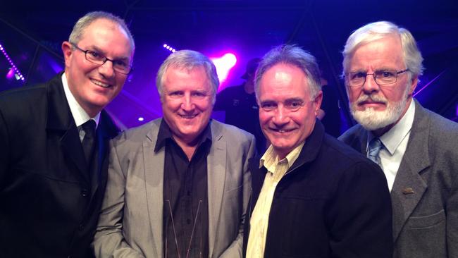 Daryl Pitman (second from left) and fellow members of Channel 31’s <i>The Local Footy Show </i>team.