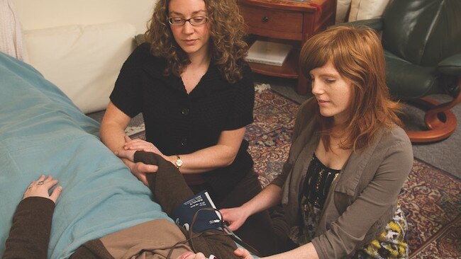 Two therapists with a patient during a psychedelic therapy session. Picture: JHU