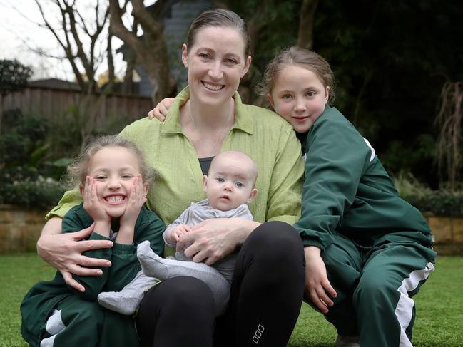 EMBARGO MONDAY 5th SEPTEMBER - NETWORK NEWS PREMIUM CONTENT: NO THE AUSTRALIAN/NO NEWS.COM/NO SKY NEWS -  Jana Pittman and family. Pictured with her daughters Emily 7, Jemima5 and baby Willow 5 months. Picture supplied.