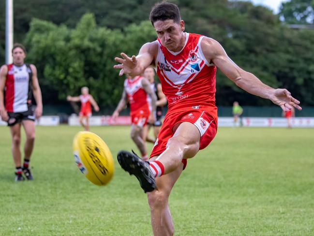 Waratah captain Brodie Carroll played his 100th NTFL match against Palmerston. Picture: Warren Leyden / AFLNT Media