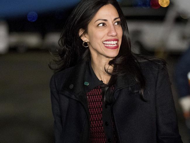 Huma Abedin has appeared back on the Clinton campaign after Mrs Clinton was cleared by the FBI. Picture: AP/Photo/Andrew Harnik.