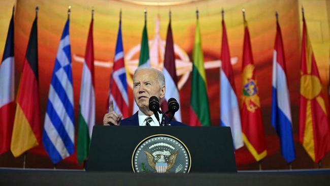 US President Joe Biden speaks during the NATO 75th Anniversary Celebratory Event at the Mellon Auditorium in Washington, DC. Picture: AFP