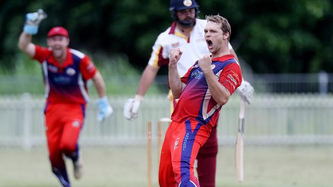 Cricket Far North first-grade semi-final between Mulgrave and Atherton at Walker Road Sporting Precinct, Edmonton. Mulgrave's Wade Matthews celebrates his 5th wicket to win the game. Picture: Stewart McLean