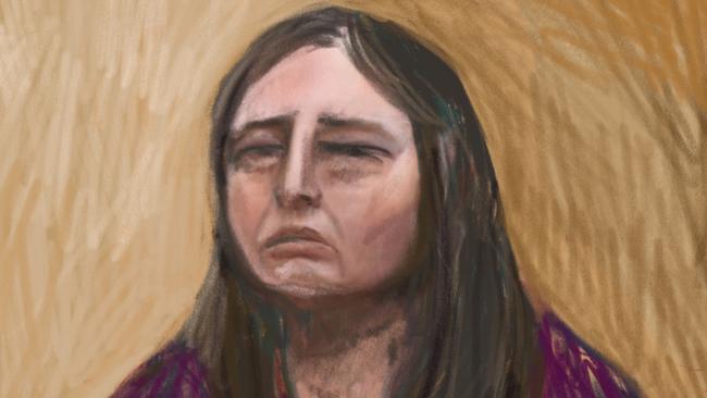 Erin Patterson will continue giving evidence on Tuesday. Sketch: NewsWire / Anita Lester