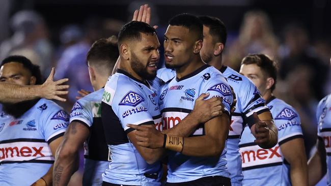 Ronaldo Mulitalo, right, is among a host of Sharks players who could head onto the open market on November 1. Picture: Matt King/Getty Images