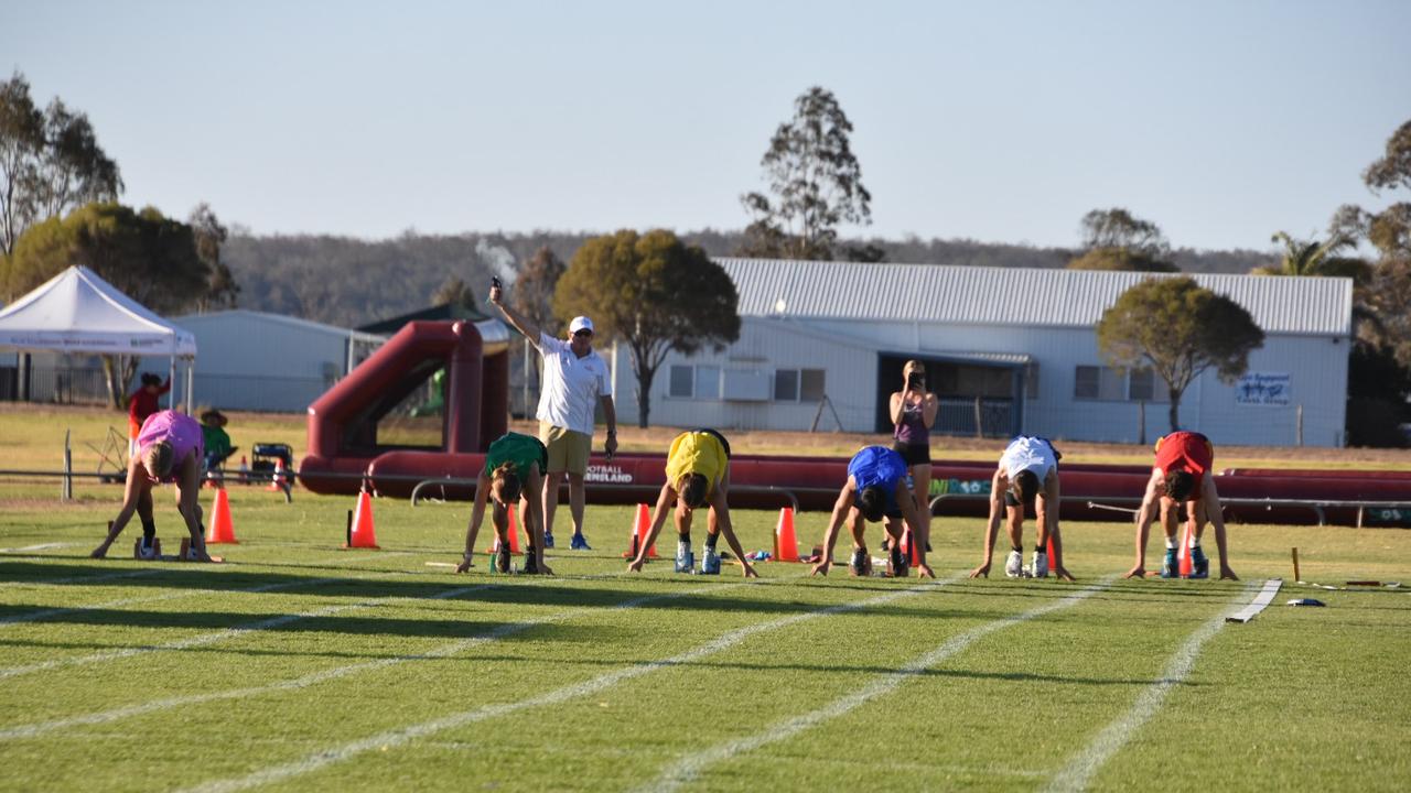 The field is on the starting blocks during last Saturday's Arthur Postle Gift meeting at Club Pittsworth.