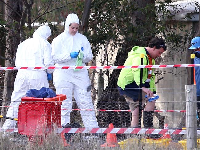 Workers at the Meredith Chicken Farm go through a cleaning station before entering the farm. Picture: Mike Dugdale