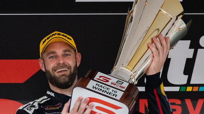 TOWNSVILLE, AUSTRALIA – JULY 11: Shane van Gisbergen drives the #97 Red Bull Ampol Holden Commodore ZB celebrates after race 2 of the Townsville 500 which is part of the 2021 Supercars Championship, at Reid Park, on July 11, 2021 in Townsville, Australia. (Photo by Daniel Kalisz/Getty Images)