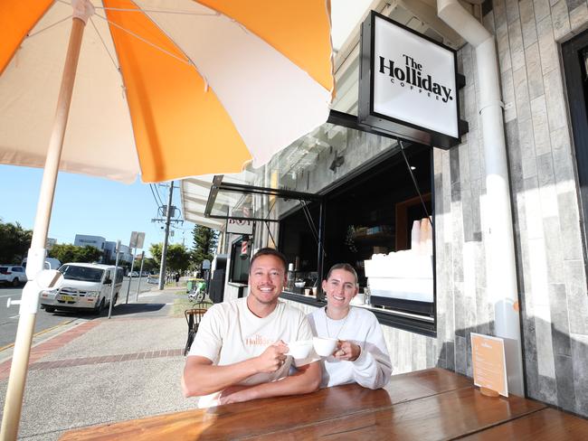 Marcus Wilkins and Olivia Ayres at The Holliday Coffee. Picture: Glenn Hampson.