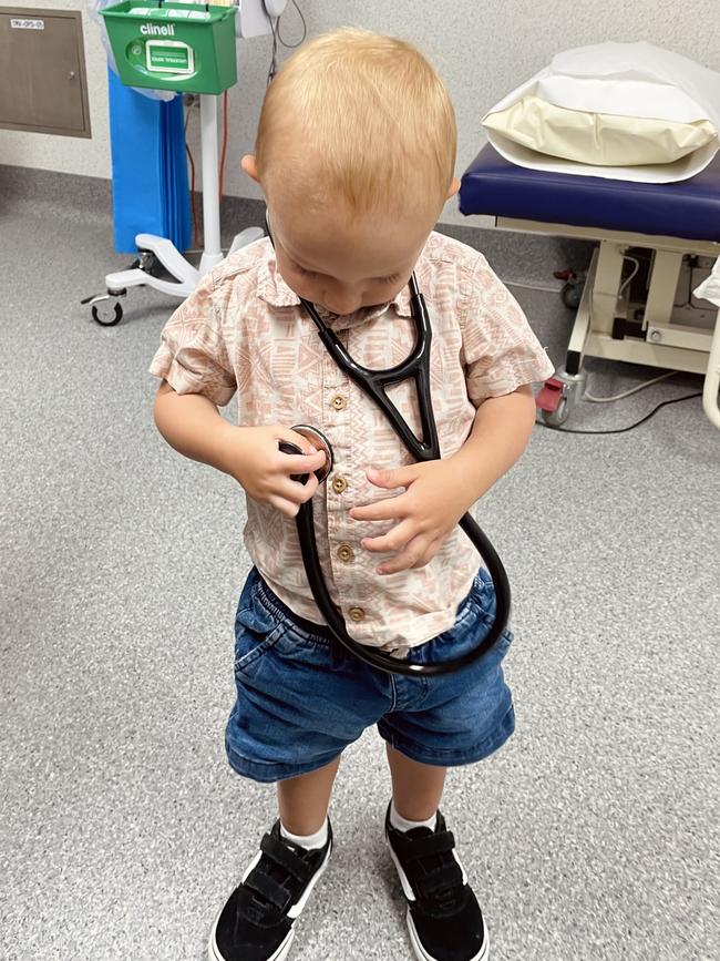 George van Essen with a stethoscope at a medical appointment at Mersey Community Hospital. Picture: Supplied