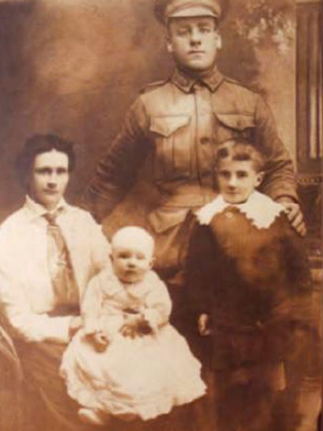 World War I soldier Albert Pearce, of Moonah, with wife Ivy and children Albert and Ivy. Picture: ELAINE GOWLING