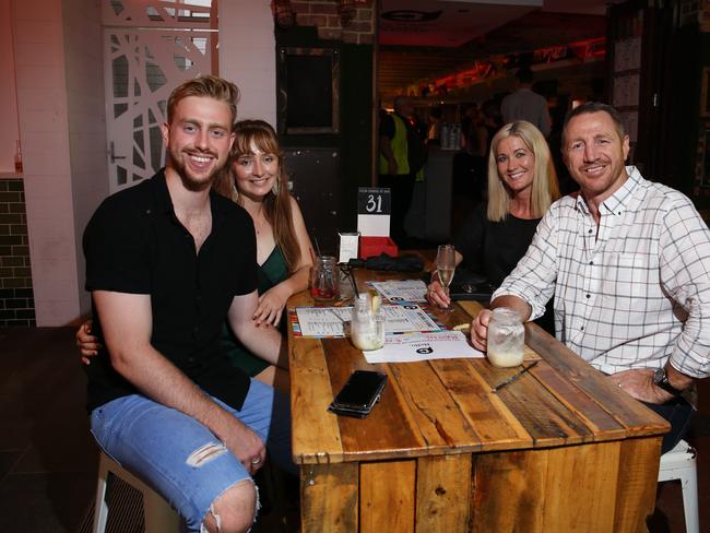 Mitchell Locke, Jane Hall, Melissa Locke and Martin Locke spend New Year's Eve together at The Courtyard on the Cairns Esplanade. Picture: Brendan Radke