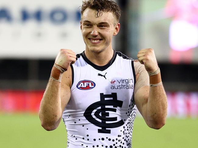 Patrick Cripps gives the Blues’ latest success the double fist pump.