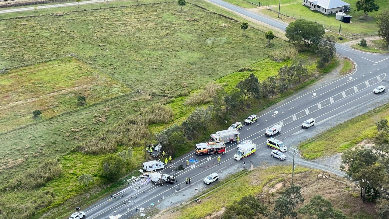 A man has died and two other were injured in a horror two-vehicle crash on the Bruce Highway at Hampden on August 7. Picture: RACQ CQ Rescue