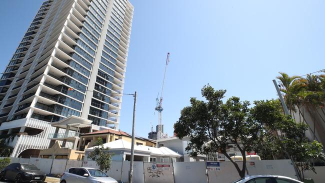 The buildings east of the Bela tower on Peerless Ave have been demolished and cleared by Soheil Abedian to make way for his new Peerless tower at Mermaid beach. Picture Glenn Hampson