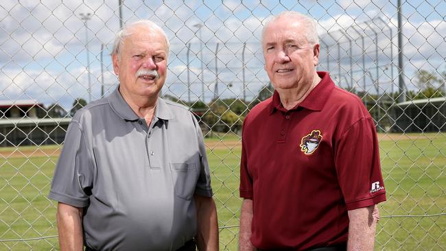 Cr James Houghton and Col Dick (CEO baseball Queensland) at the Padres fields. Picture: Chris Higgins