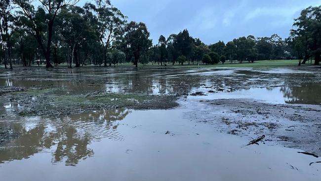 Bendigo Golf Club inundated after four inches of rain hit the field in 24 hours. Picture: Supplied