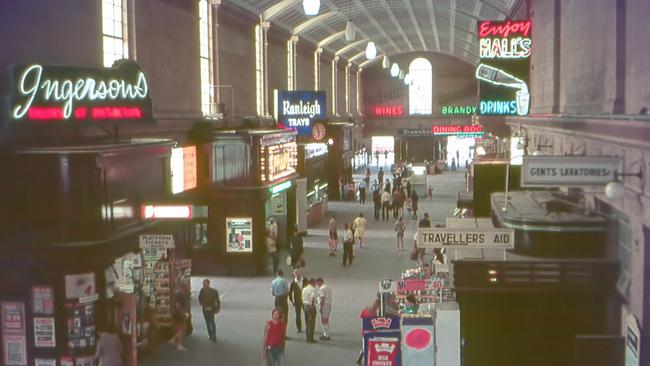 Iconic South Australian soft drink brand Halls can be seen in this vintage photo of Adelaide Railway Station. Picture: Supplied