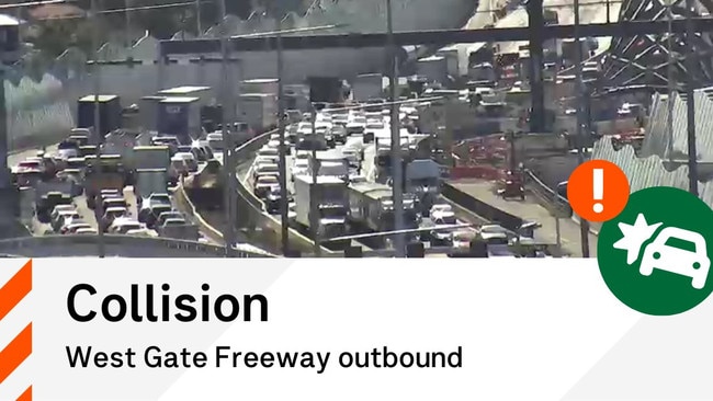 Motorists are being warned of severe outbound delays on the West Gate Freeway due to a collision near Williamstown Road. Picture: VicTraffic