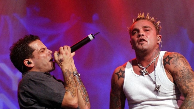 Crazy Town’s Shifty Shellshock [right] in 2006. Picture: Vince Bucci/Getty Images