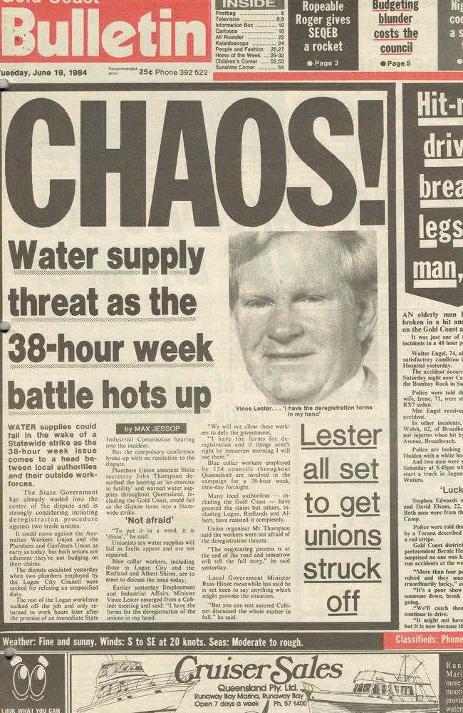 Gold Coast Bulletin, June 19, 1984. Front page.