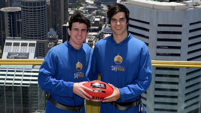 Top prospects Andrew Brayshaw (left) and Darcy Fogarty in Sydney ahead of the draft.