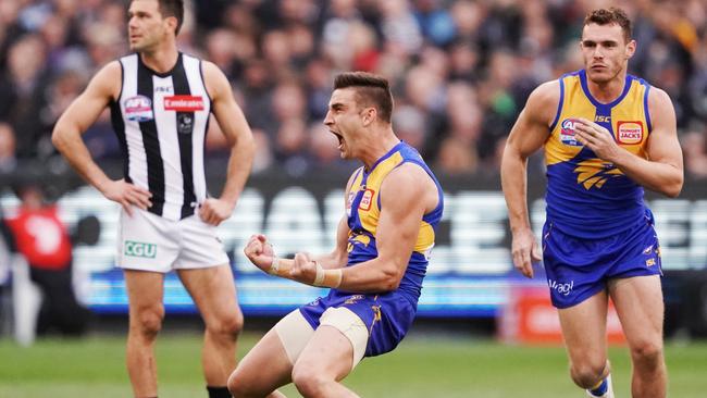 Elliot Yeo of the Eagles celebrates a goal during the 2018 AFL Grand Final. Picture: Getty Images