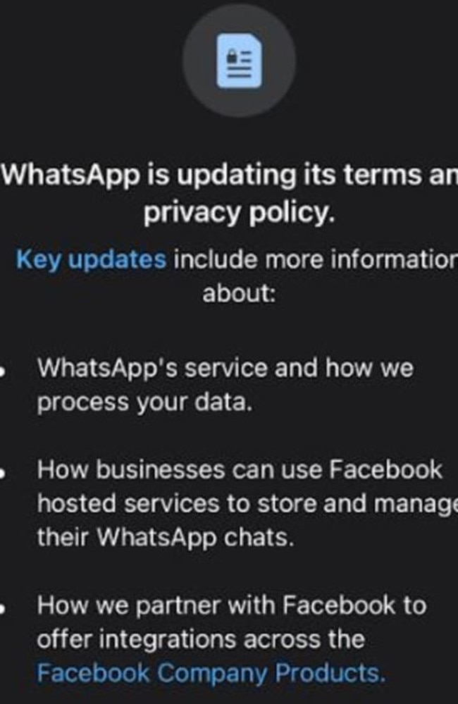 A message that greeted WhatsApp users last month.