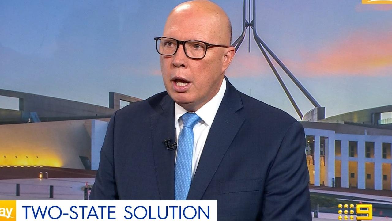 Peter Dutton was grilled about comments he made comparing Port Arthur to a pro-Palestine protest.