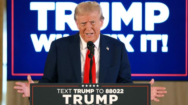 Donald Trump speaks to reporters at Mar-a-Lago. Picture: Getty Images via AFP.