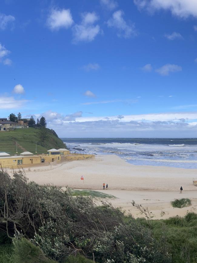 Port Kembla Beach covered in sea foam. Picture: Dylan Arvela