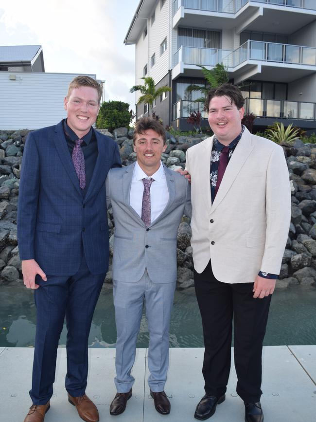 Lawrence Simpson, Byron Chauntler and Drae Greening at the Proserpine State High School formal. Picture: Elyse Wurm