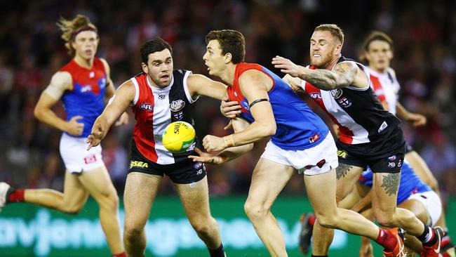 Jake Lever in action for the Demons against St Kilda this season. Picture: Michael Dodge/Getty Images)