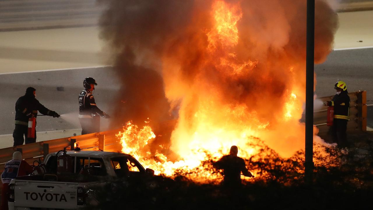 Romain Grosjean’s car bust into flames after the crash.