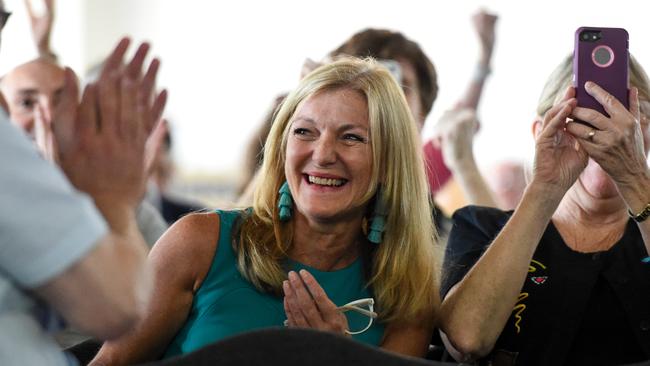 Reason Party leader Fiona Patten, hearing she had been re-elected. Picture: AAP/Penny Stephens