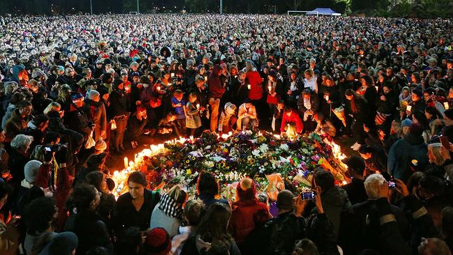 Mourners pay their respects during a vigil held for Eurydice at Princes Park in June, 2018. Picture: Getty