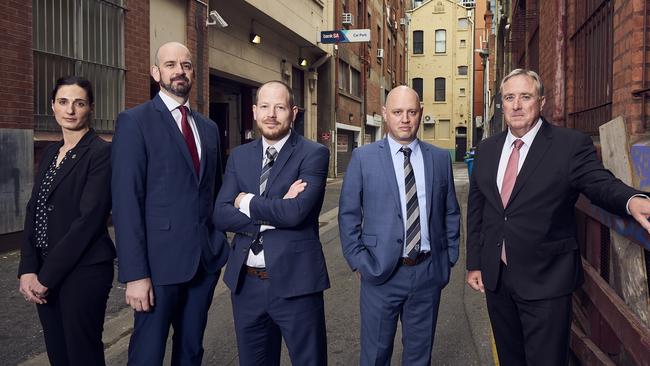 Detectives Carla Corbitt, Steve Hegarty, Jordan Dowling, Brendan Martinovic and Sergeant Joe Barry from SA’s elite police team, JACET. Picture: Matt Loxton