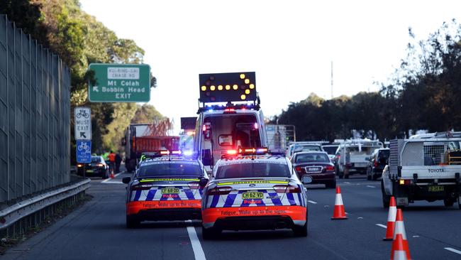 A truck and crane accident on the M1 at Asquith.