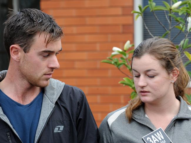 Mitchell and Ella Tromp speak to the media after their parents’ disappearance. Picture: Andrew Henshaw