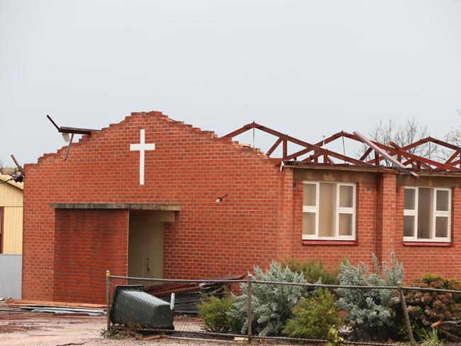 The Trinity Lutheran Church in Blyth, in the Mid North, lost its roof. Picture: Dylan Coker