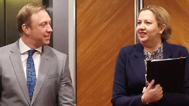 Deputy Premier Steven Miles and Premier Annastacia Palaszczuk, Cabinet Meeting, Parliament House, Brisbane. Picture: Liam Kidston