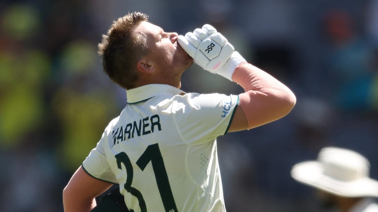 David Warner celebrates after scoring a century. (Photo by Paul Kane/Getty Images)