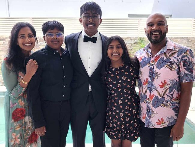 Lindisfarne Anglican Grammar School family: Luximi Gnanananthan, Kailash Sivabalan (Year 8), Trishul Sivabalan (Year 12), Rithika Sivabalan(Year 7) and Ramesh Sivabalan. Picture: Supplied