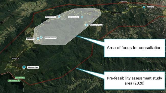 Area in the Gold Coast hinterland being considered for the proposed cableway. This is where consultation has occurred. Graphic: Gold Coast City Council.